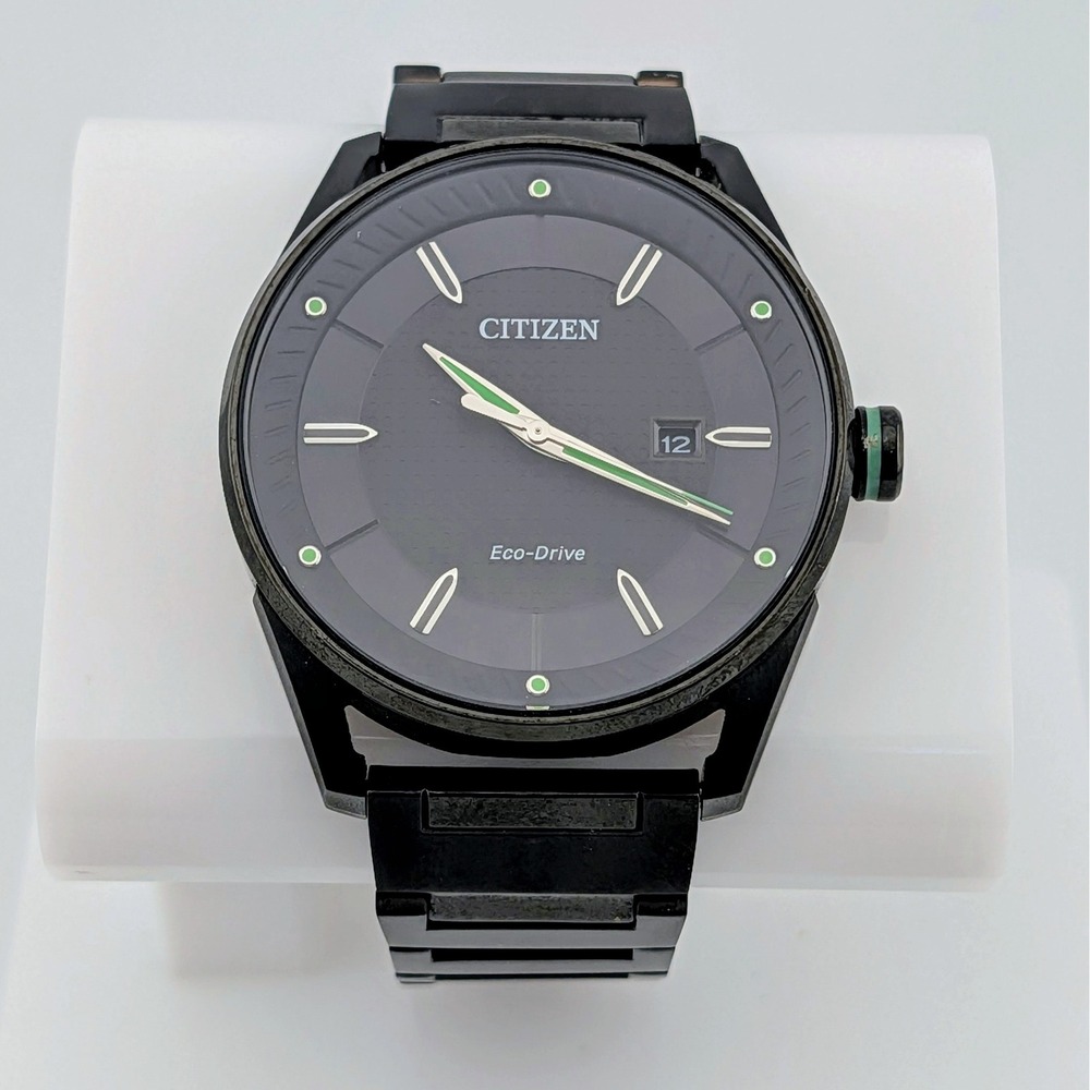 Citizen Eco-Drive E111-S108683 Black IP Green Accent Men's Watch 42mm 6.75"